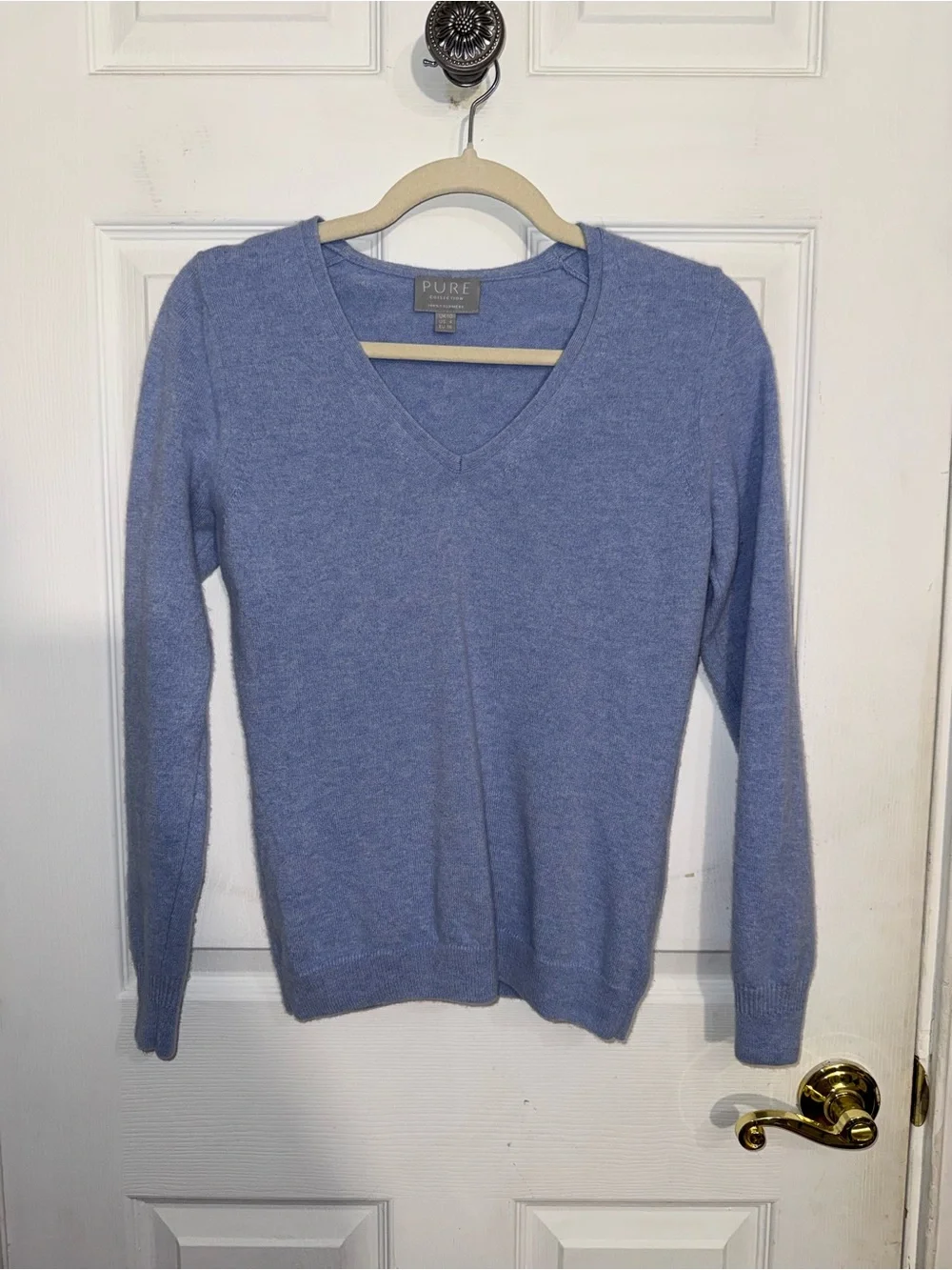 Pure Collection V-Neck Cashmere Blend Sweater - Periwinkle Blue Size 4